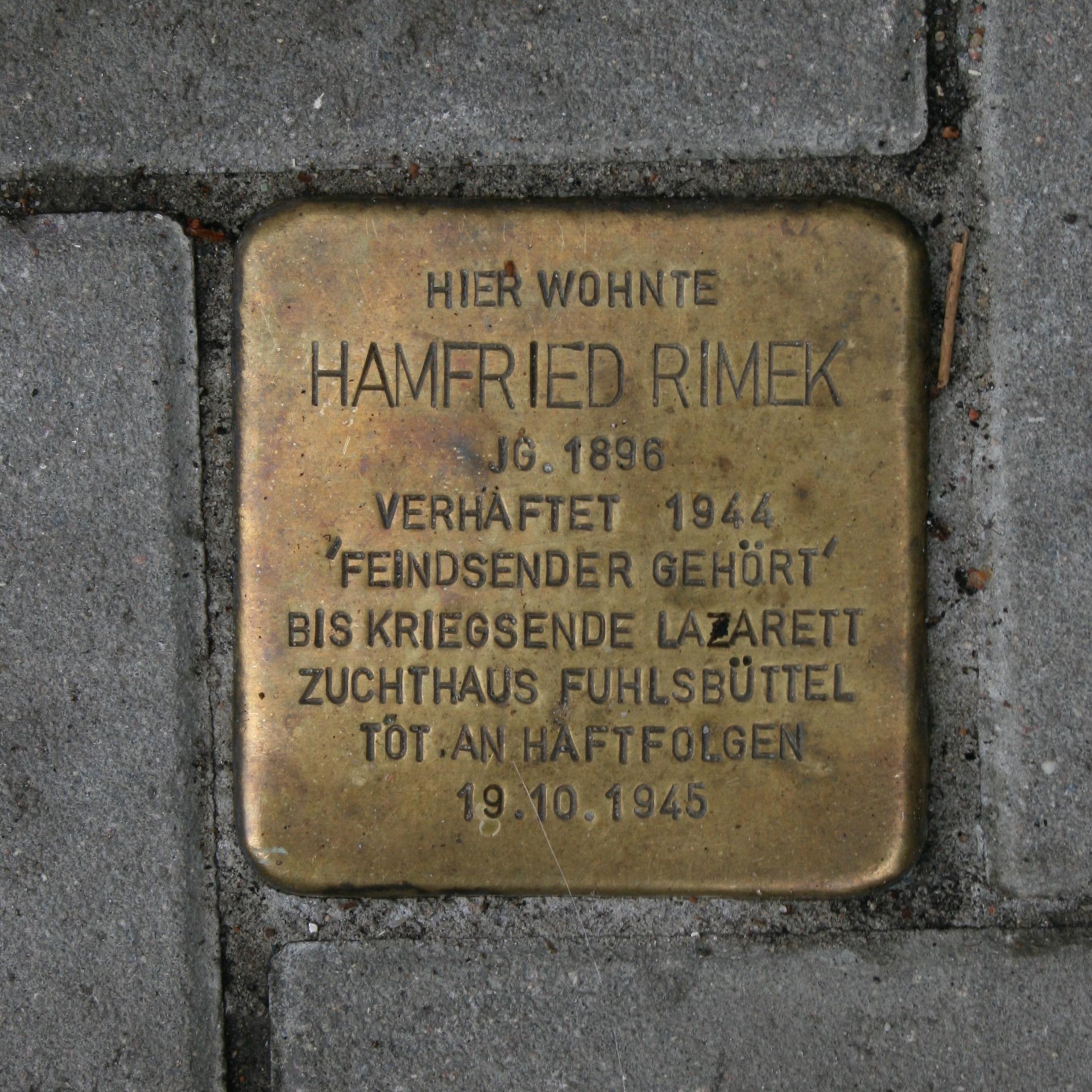 Stolperstein für Hamfried Rimek